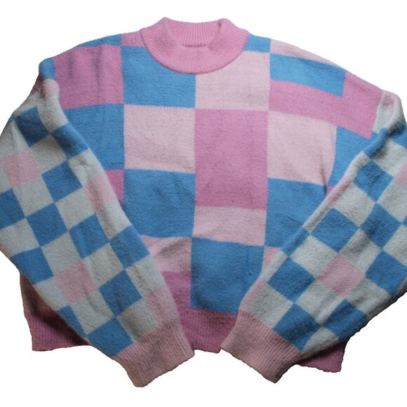 COTTON ON Womens Fluffy Optical Sweater Size Large 💕 Pink Blue Soft Knit Cozy - Picture 1 of 5
